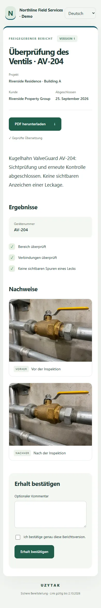 Client report in German